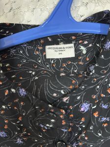 Black Floral Print Button-Up Long Shirt