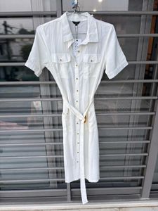 White Button-Down Shirt Dress with Belt