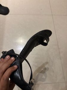 Black Faux Snakeskin Strappy Heels
