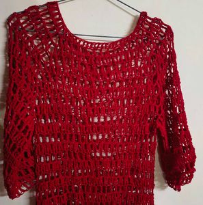 Red Crochet Knit Top