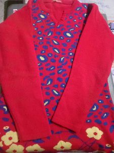 Red Leopard Print Knit Sweater