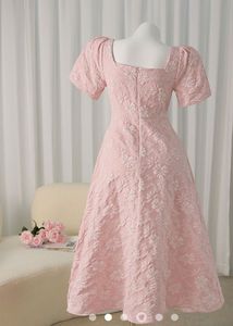 Chic Pink Lace Puff Sleeve Dress