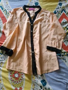 Peach Kurta with Black Trim