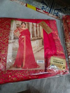Vibrant Red Embroidered Saree