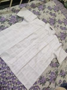 White Plaid Short Sleeve Shirt