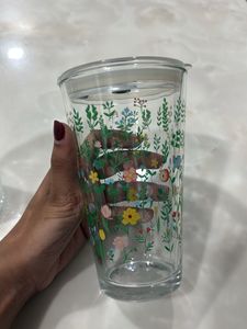 Floral Glass Tumblers with Lids