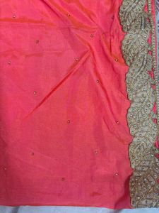 Stone Work Saree- Peach and Beige