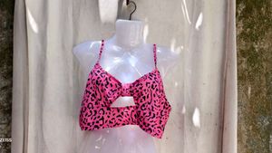 I. Hot Pink Leopard Print Bikini Top