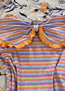 Y2K Striped Bow Top