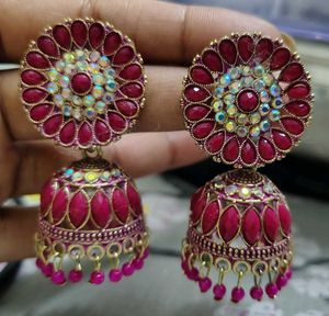 Pink Jhumka Earrings