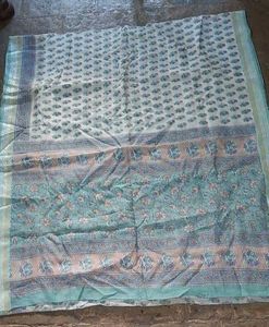 Vintage Floral Print Cotton Saree