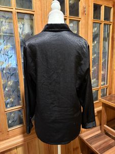 Sleek Black Satin Button-Up Shirt