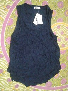 Crushed Navy Blue Sleeveless Top