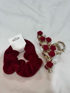 Red Rose Hair Claw Clip &amp; Scrunchie Set