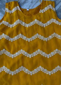 Yellow Kurta with White Embroidery