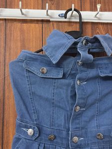 Offshoulder Denim Midi Dress With Pockets
