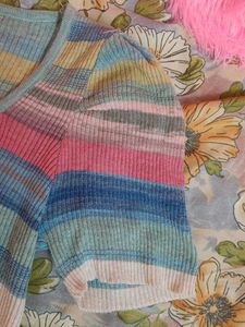 Striped Button-Up Knit Top