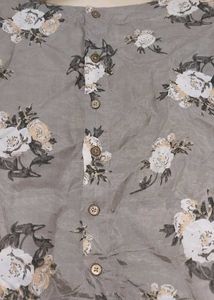 Grey Floral Bell Sleeve Crop Top