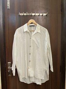 Zara White Pearl Button Oversized Shirt