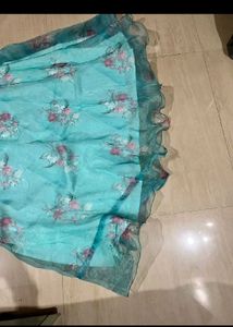 sky blue Floral Skirt with Tshirt