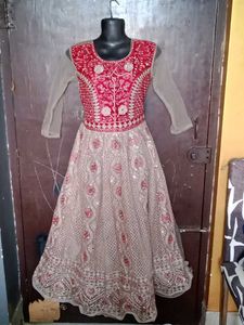 Red Embellished Ethnic Gown Chain Damage