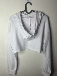 White Cropped Hoodie