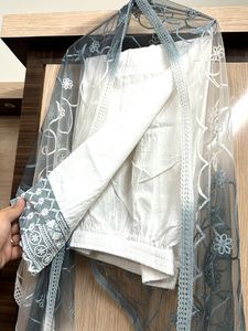 Elegant Grey Kurta with White Embroidery