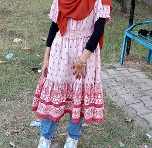 Pink Floral Smocked Kurta
