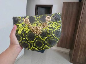 Neon Green &amp; Black Snakeskin Half-Moon Bag