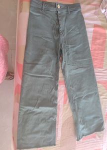 Wide Leg Denim Jeans rusty green