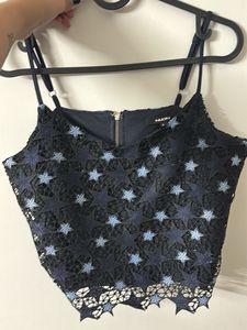 NUON Navy Blue Star Lace Crop Top