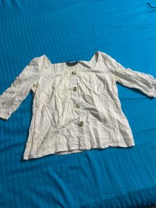Cream Square Neck Button-Up Top