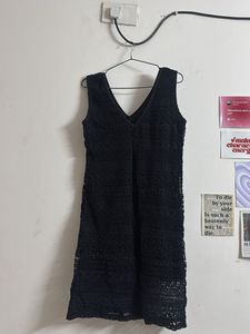 Black Crochet V-Neck Mini Dress