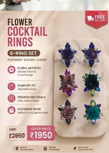 Set of 6 Flower Cocktail Rings