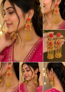 Exquisite Red & Gold Ethnic Earrings
