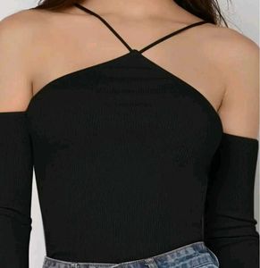 Black Cold Shoulder Long Sleeve Top