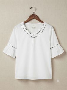 White Embroidered V-Neck Top
