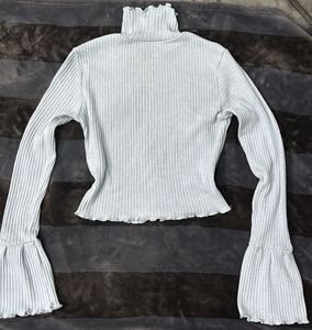 Ribbed Turtleneck Top with Flared Sleeves