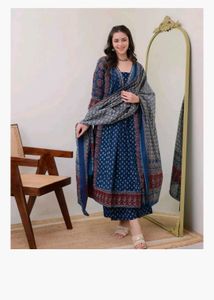 Stylish Blue Printed Kurta Set