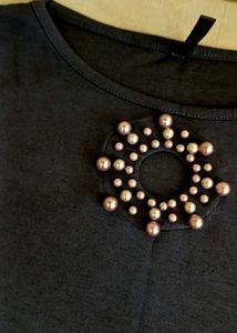 Elegant Navy Dress with Pearl Detail