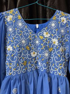 Embroidered Blue Boho Maxi Dress