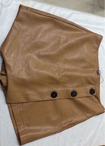Tan Faux Leather Wrap Skirt