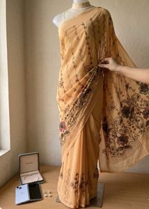 Elegant Peach Embroidered Saree