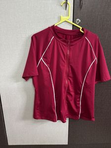 Maroon Swimsuit Top with White Piping