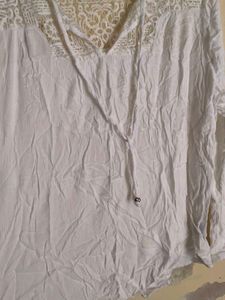 White Lace Detail Tunic Top