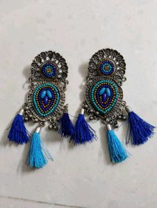 Boho Blue Tassel Earrings