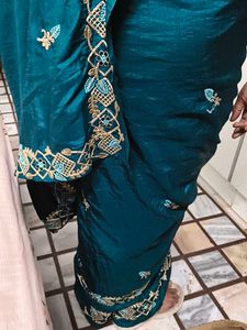 Elegant Teal Embroidered Saree