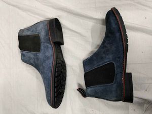 Blue Suede Chelsea Boots