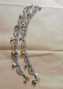 Elegant Silver Anklets with Colorful Stones