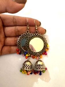 Mirror Jhumka Earrings with Beads (Never worn)